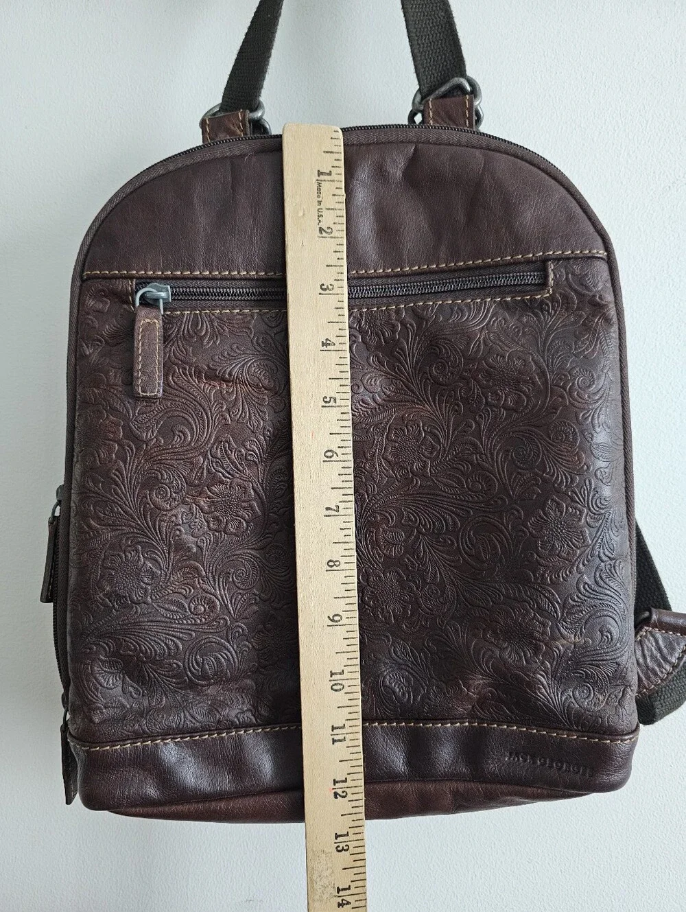 Jack Georges Voyager Convertible Backpack Brown Buffalo Leather Floral Embossed